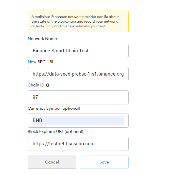 راه اندازی تست شبکه بایننس اسمارت چین با MetaMask