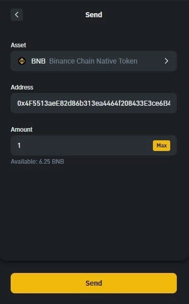 انتقال BNB را انتخاب کنید.انتقال BNB از Binance Smart Chain