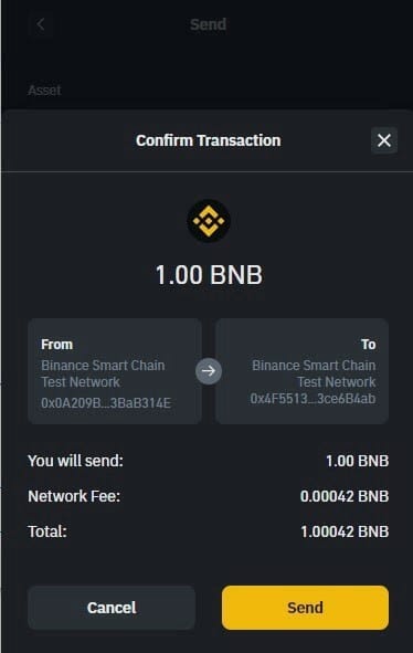 معامله انتقال BNB انجام شد انتقال BNB از Binance Smart Chain