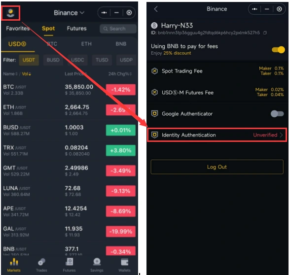 تکمیل احراز هویت در Binance Trading DApp