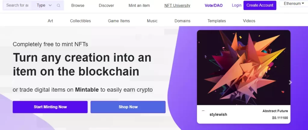 Mintable : بهترین بازارهای NFT در ETH (اتریوم)